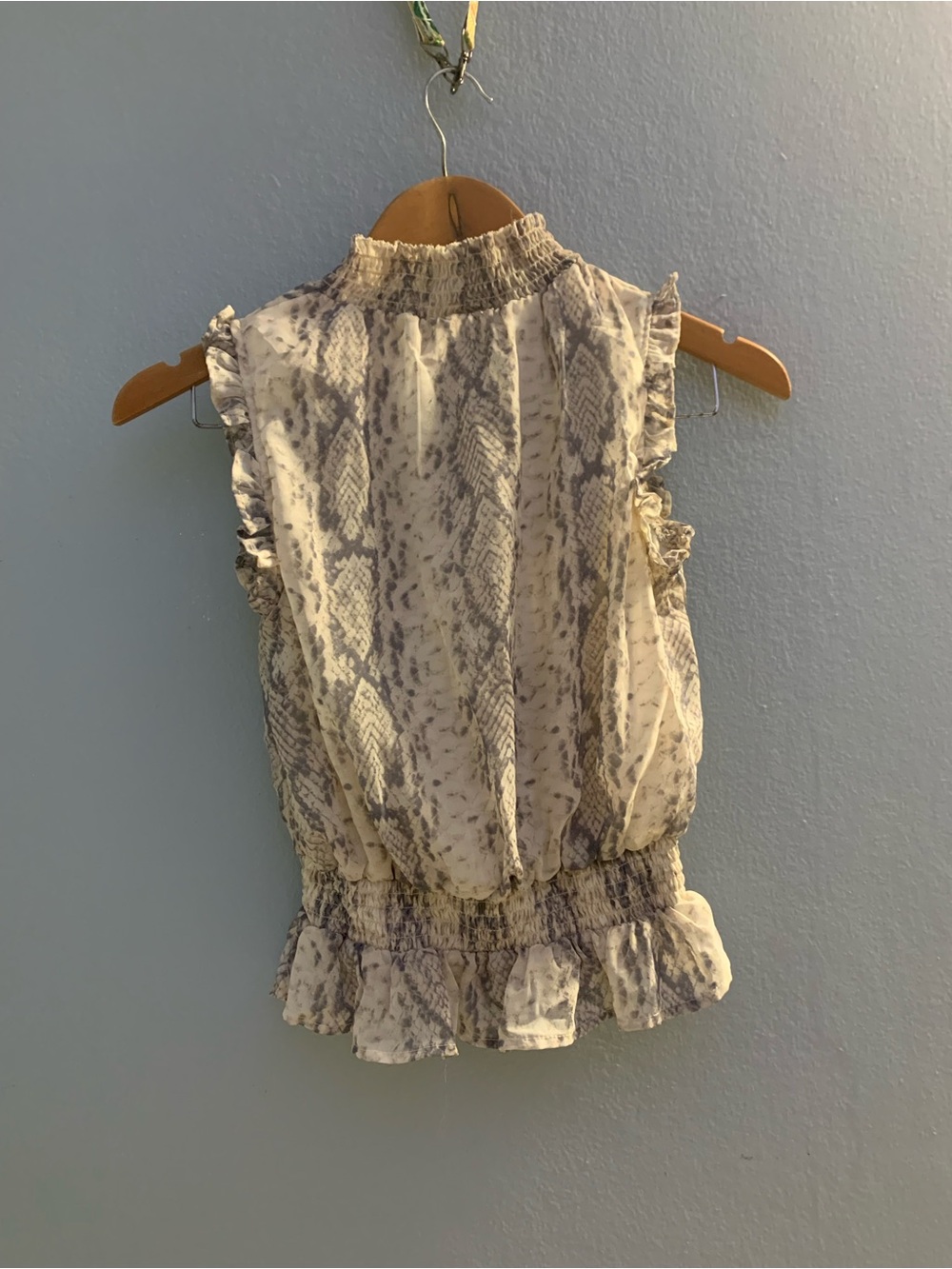 Smocked High-Neck Snake-Print Camisole - Cream/Gray
